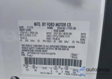 2014 Ford F-150 Platinum from USA, damaged, VIN 1FTFW1ET1EFA12275